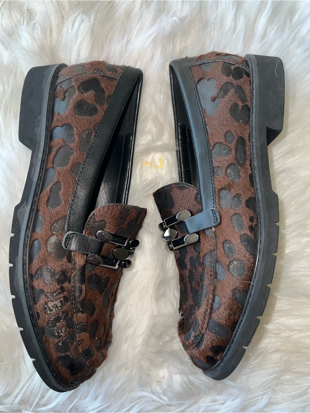 SANCTUARY LEATHER Leopard Print Slip-On Loafers in Brown